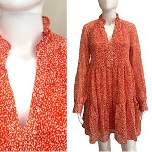Sam & Jess Tiered Ruffle Babydoll Dress Size M Long Sleeve Split  Neck Dot Print